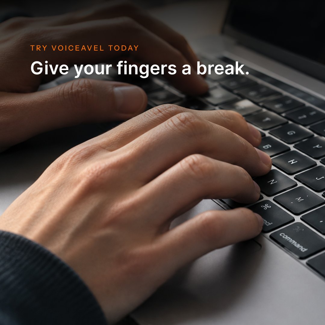 voiceavel's tweet photo. Still typing everything? 

Haven’t tried Voiceavel yet?

What are you waiting for? 

Head over to https://t.co/P1sHBUwssV and give your fingers a break. https://t.co/3bGe4R0aJj
