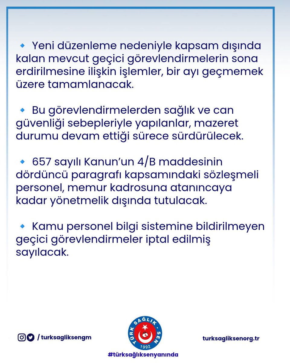 turksagliksengm's tweet photo. Cumhurbaşkanlığı Genel Sekreterliği tarafından kurumlara gönderilen yazıda, Kurumlar Arası Geçici Görevlendirme Yönetmeliği’ndeki değişikliklerin uygulanmasına ilişkin hususlar açıklandı.
#türksağlıksenyanında https://t.co/0bMfhQDz3h