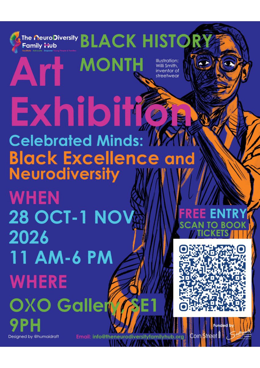 CoinStreet's tweet photo. Join us for Celebrated Minds: Black Excellence and Neurodiversity.

From 28 October to 1 November, The NeuroDiversity Family Hub is hosting a community led exhibition and a series of engaging workshops honouring Black excellence and neurodivergent minds.

https://t.co/JVJxKLPxJn https://t.co/DOrevA5ZS3