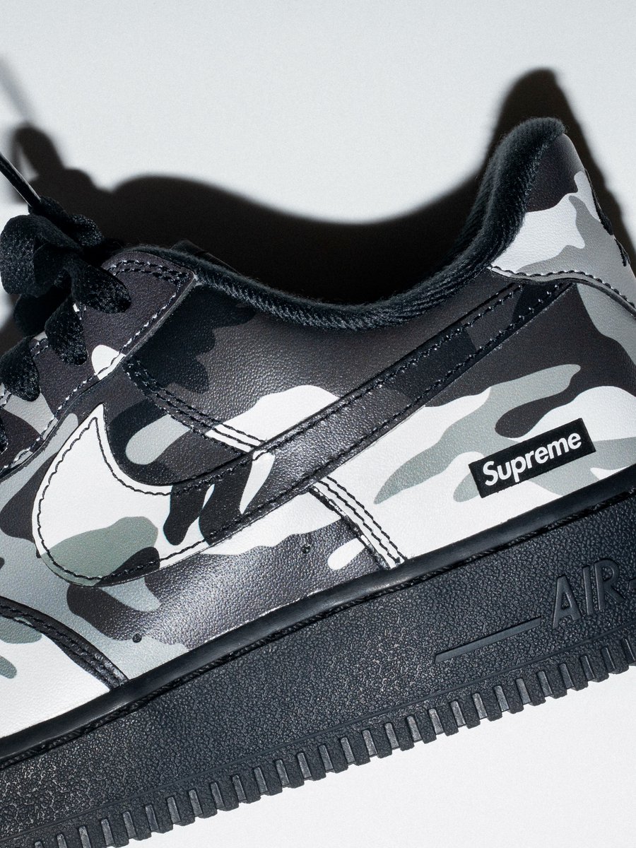 dropsdotgg's tweet photo. Supreme x Nike Air Force 1 Low Snow Camo ❄️

Releasing this Thursday for $124, who's grabbing a pair? https://t.co/dnMiXPSDIb