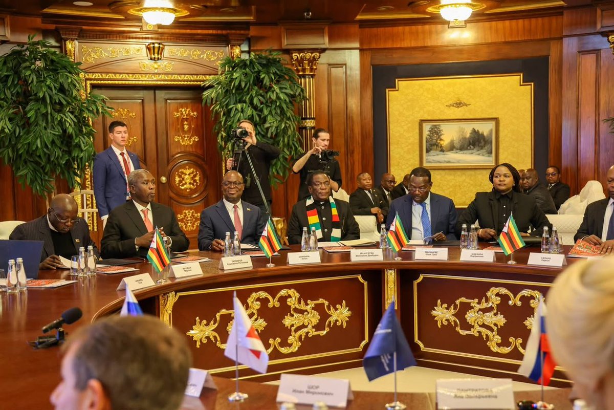 masibanda_'s tweet photo. His Excellency, President Emmerson Dambudzo Mnangagwa has held strategic engagements with Russia’s PSB Bank and Rossotrudnichestvo on the sidelines of the Third Russia-Africa Summit in Moscow that is advancing discussions on trade, investment, strategic financing, banking cooperation and educational opportunities for Zimbabwean students.

Zimbabwe remains commitment to translating diplomatic partnerships into tangible economic gains, expanded investment, employment creation and sustainable national development while building strategic partnerships that deliver practical benefits for its people.

#ZimbabweRising