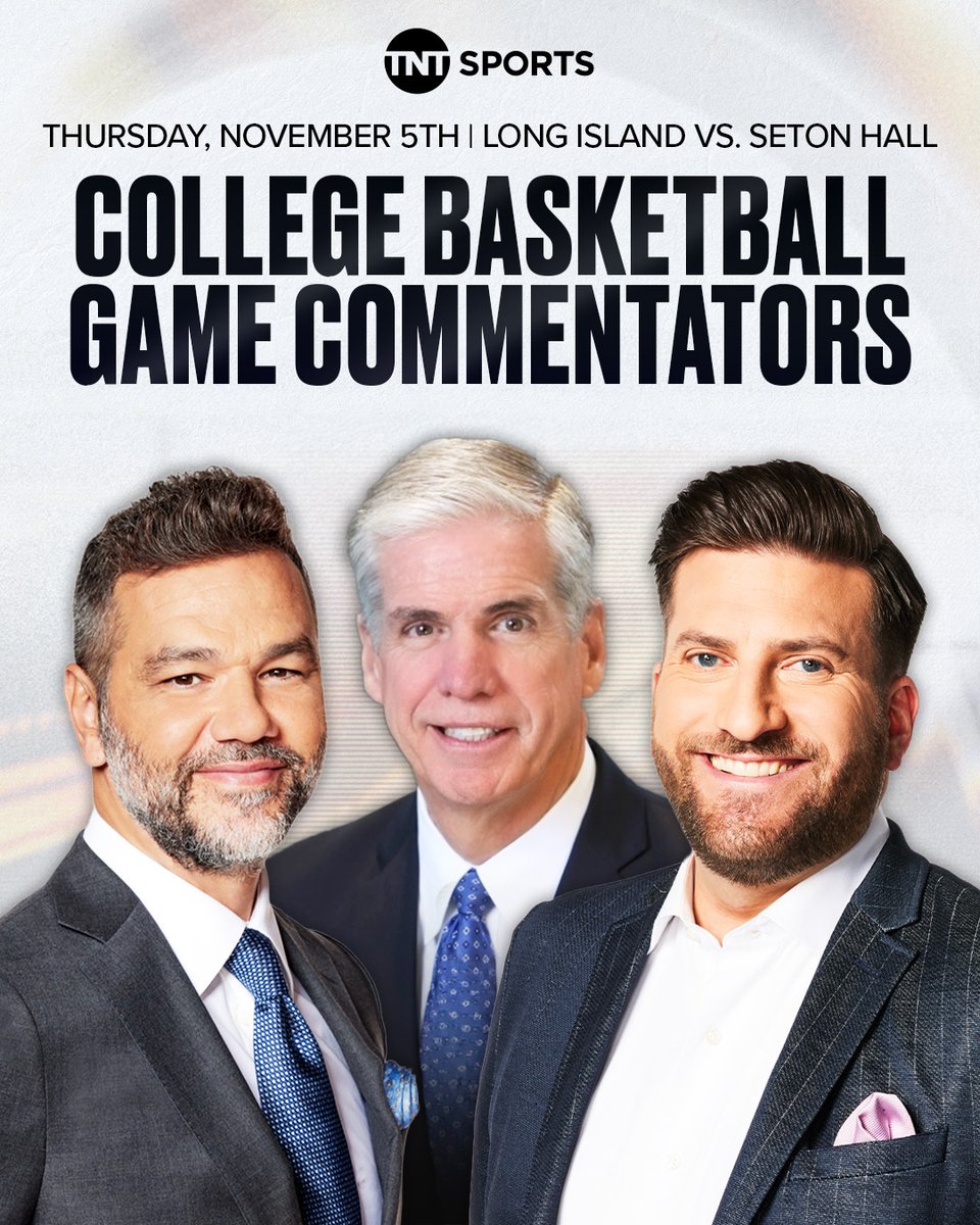 TNTSportsPR's tweet photo. 🏀Three games. Two conferences. One big Thursday night of college hoops on Nov. 5!

The BIG EAST & Big 12 take center stage on TNT Sports, with a tripleheader on truTV & HBO Max.

📍 6:30 PM ET | @LIUAthletics at @SetonHallMBB
 🎙️@SperoDedes, Jim Spanarkel & @JaredSGreenberg

📍 8:30 PM ET | @USFMBB at @DePaulHoops
 🎙️@JB_Long, @GregAnthony50 & @ALaForce 

📍 10:30 PM ET | @CalPolyMBB at @ArizonaMBB
 🎙️@BrandonGaudin, Ronny Thompson & @TheAndyKatz

🎤 IN THE STUDIO
@TimDoyle00, @DalenCuff, @SethDavisHoops and a NEW addition to the TNT Sports team...

👏 Hubert Davis makes his TNT Sports studio debut, bringing his experience as a former @UNC_Basketball head coach and 12-year NBA veteran to the desk!

📺 Coverage begins at 6 PM ET on truTV & HBO Max