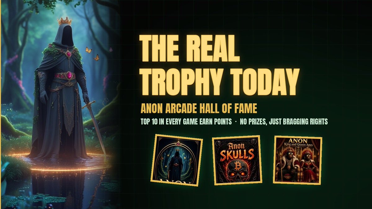 ANONNFTSHQ's tweet photo. Everyone's arguing about the Ballon d'Or.

We've got a smaller trophy: the ANON Arcade Hall of Fame. Top 10 in every game earn points each week. No prizes, just bragging rights.

Star Dodge is the most played game this week. Your move. https://t.co/ekevrhpPVW