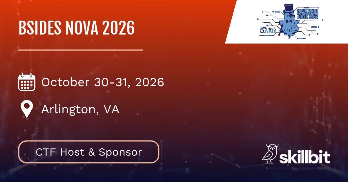 SkillBitLabs's tweet photo. @BSides_NoVA turns 10 this year, and we’re so honored to be here as the CTF host!

Save the dates:
➡️ October 30th - CTF101 Workshop
➡️ October 31st - CTF Day

The SkillBit team will be onsite this year, so make sure you stop by and say hi! https://t.co/nQE2h8Hg8M
