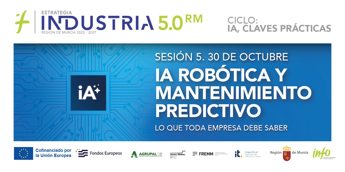 infoRMurcia's tweet photo. 🤖 Este viernes hablamos de IA aplicada a robótica y mantenimiento predictivo.

Veremos cómo puede ayudar a automatizar procesos, analizar maquinaria y anticipar fallos antes de que paren la producción.

📅 30/10
🕤 09:30–11:30 h
📍 Mercado de Correos

⬇️ https://t.co/tALS91ZC8r