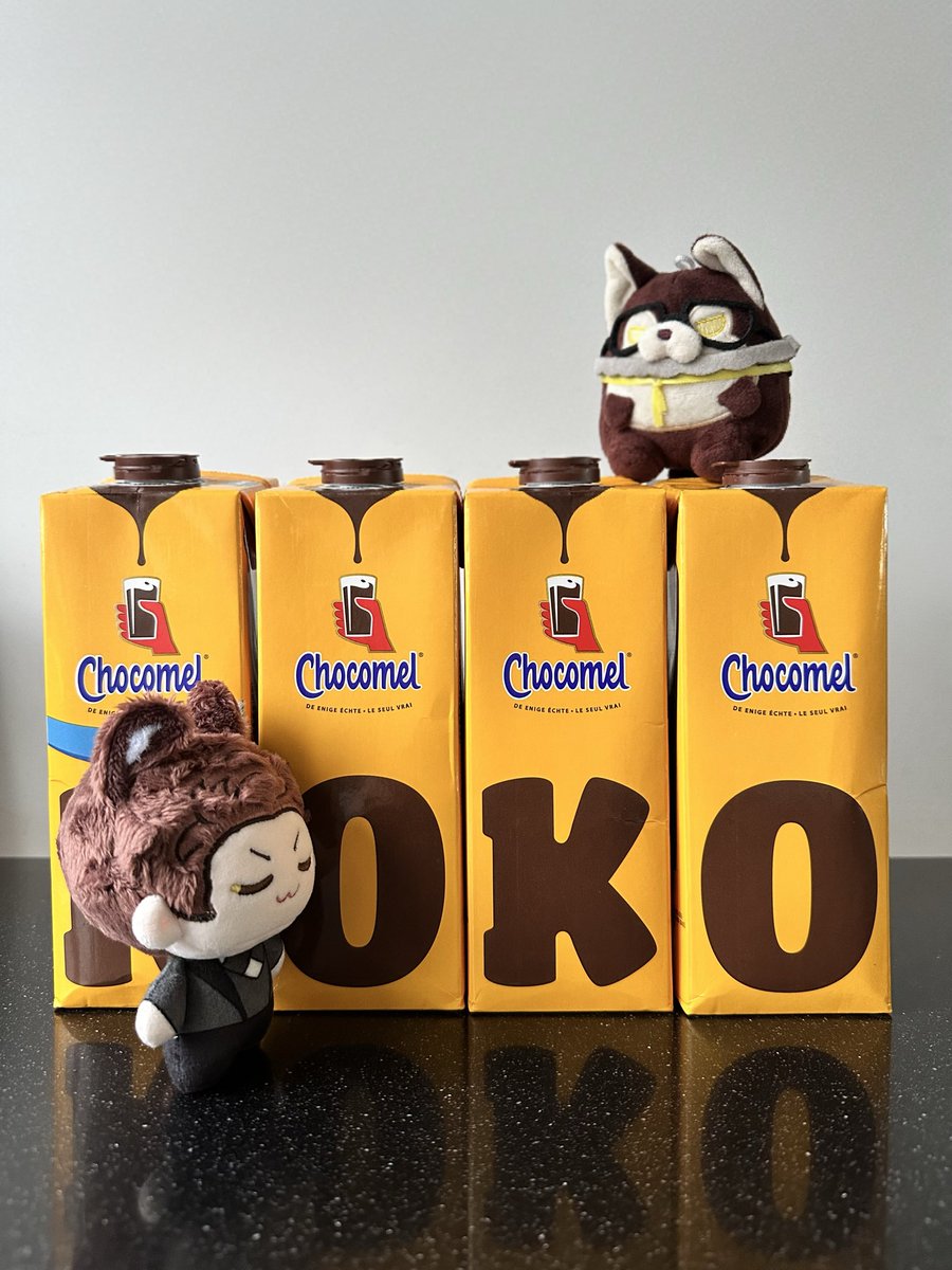 Genkisema's tweet photo. I told Koko he could pick out a little treat at the store, but he demanded four cartons... because how could we possibly leave without spelling his full name?! 😭🍫💕

#BringValkoBack #ValkoIsLoved #ぬい撮り #ぬい活 https://t.co/N1bXlPhQUf