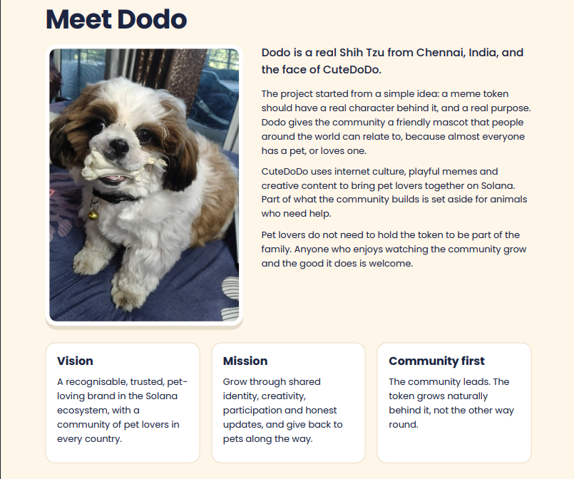 CuteDODO_018's tweet photo. Just pushed updates to https://t.co/J4b5V84L30 🚀

• Whitepaper added
• Guardian wallets updated (transparency)
• Buy $DODO button → direct https://t.co/31CmhjxAKU buy section
• Better overall performance

Everything is now easier to access.
Worth checking.😊

#CuteDODO @solana @a1lon9 @Pumpfun @Pumpfun @Raydium