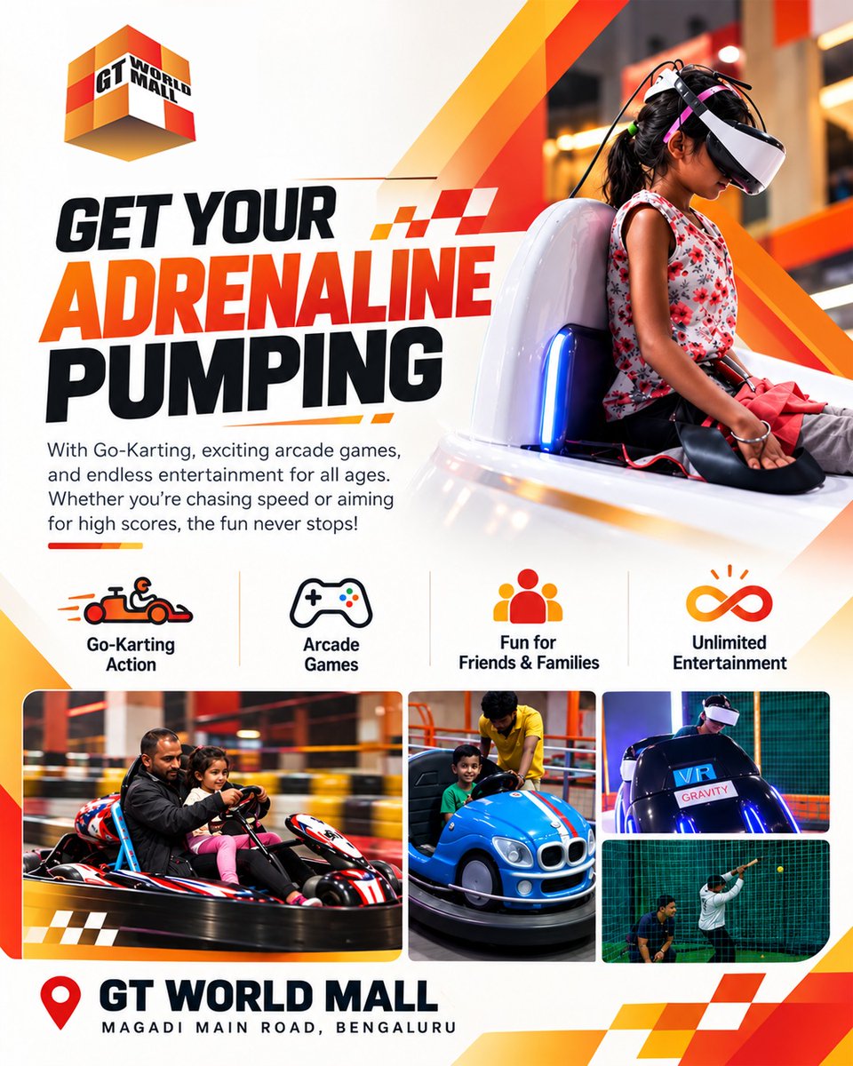gtworldmall's tweet photo. 🔥 Ready to get your adrenaline pumping? 🏎️🎮

From thrilling go-karting and exciting arcade games to immersive VR experiences, GT World Mall is where the fun never stops!

📍 GT World Mall, Magadi Main Road, Bengaluru

#GTWorldMall #GetYourAdrenalinePumping #GoKarting https://t.co/ABFOcrqRaU