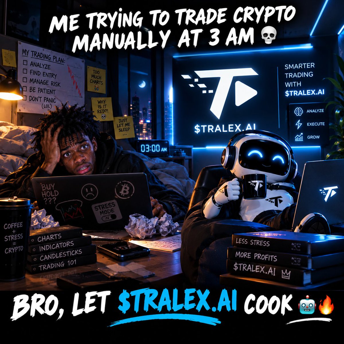 Enny_Crypt5's tweet photo. Me fighting the charts at 3 AM vs. letting AI do its thing
Bro, sometimes you just need to relax and let $TRALEX.AI cook!
#TRALEXAI
@TRALEX_AI https://t.co/GRhrE2c9Bk