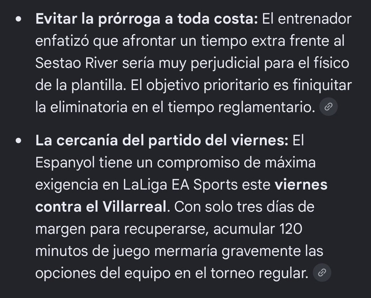 TipsLaGrada's tweet photo. EL ESPANYOL SALE CON TODO 🚨🚨
 
🍀 Espanyol gana (Tiempo reglamentario)
 
➡️ El entrenador lo ha dejado clarísimo. Al míster del Espanyol se la suda tener el partido de Liga el viernes contra el Villarreal. Ha dicho que sale con todo y que el objetivo prioritario es finiquitar la eliminatoria en el tiempo reglamentario. No quieren prórroga ni de broma.
 
➡️ El factor psicológico es clave. El vestuario no contempla otra opción que no sea la victoria. Es una cuestión de necesidad: romper la mala dinámica en liga y asegurar la continuidad del entrenador. Salen a morder.
