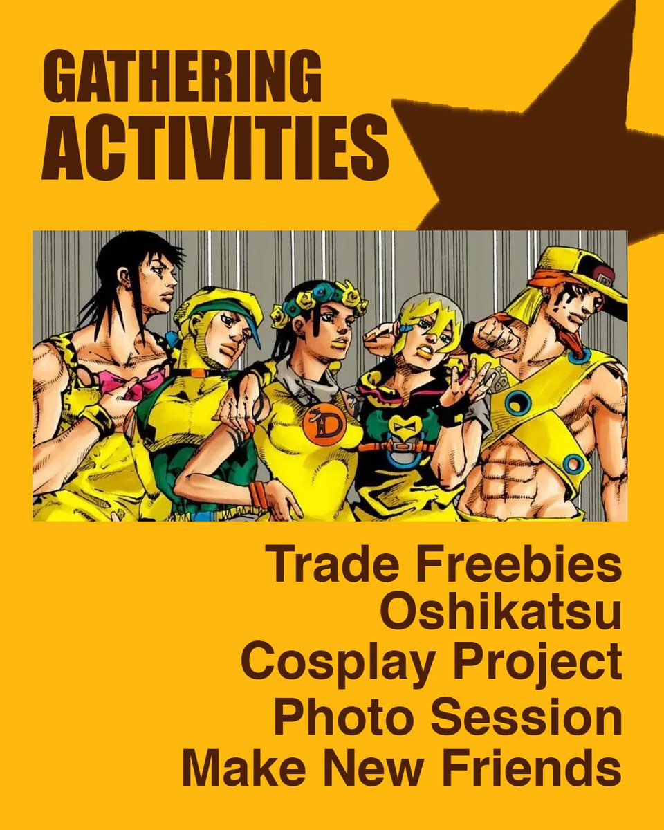 relawan_morioh's tweet photo. 𝗖𝗮𝗹𝗹𝗶𝗻𝗴 𝗮𝗹𝗹 𝗝𝗼𝗝𝗼 𝗳𝗮𝗻𝘀 🗣️‼️

Siapa yg nungguin pengumuman gathering??? JoJo Meet hadir lagi di Comifuro 23, Day 2 di Pre-Function &amp; Park Hall 10! Kemungkinan besar setelah pintu exit, tinggal cari aja tuh banner baru kita dan cosplayer Jojo 😋
#JJBAmeet #CF23 https://t.co/TPx5KGMwvD