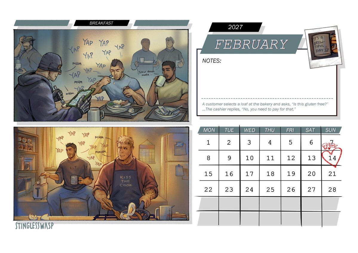 StinglessWasp's tweet photo. Day in the Life - GhostSoap 2027 Calendar 📅

Surprise!! You can download this calendar for FREE on my ko-fi page. Link: https://t.co/oCcy7uWi4M

It's in A4 size and designed to be printed at home. Featuring silly doodles, terrible jokes, and hi-res art 🧡💥🧡💥🧡 https://t.co/jiTV1PSjZg