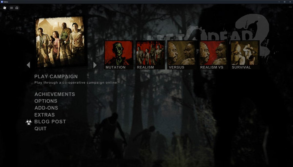 Left4Survival2's tweet photo. Left 4 Dead 2 inside Roblox...

Fully playable campaign + ui.

https://t.co/WjuNiY8sQe

#L4D2 #ROBLOX https://t.co/o30t6r1y7G