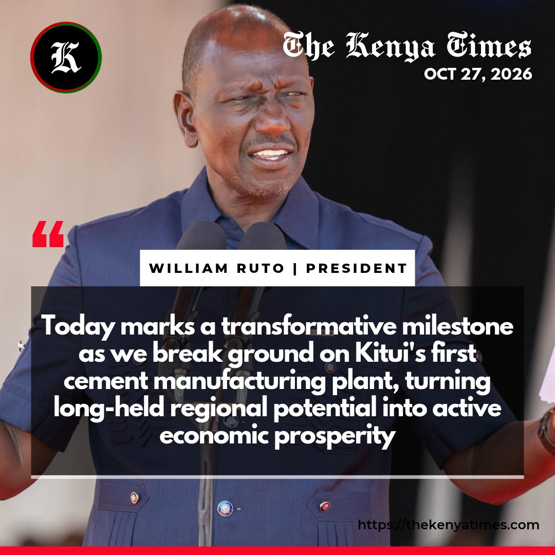 thekenyatimes's tweet photo. President William Ruto, during the groundbreaking ceremony of a cement plant in Ngaaie, Kitui County says the KSh 70 billion project being undertaken by the Devki Group investment will boost manufacturing, create jobs and drive economic growth https://t.co/doLJmd4cwF