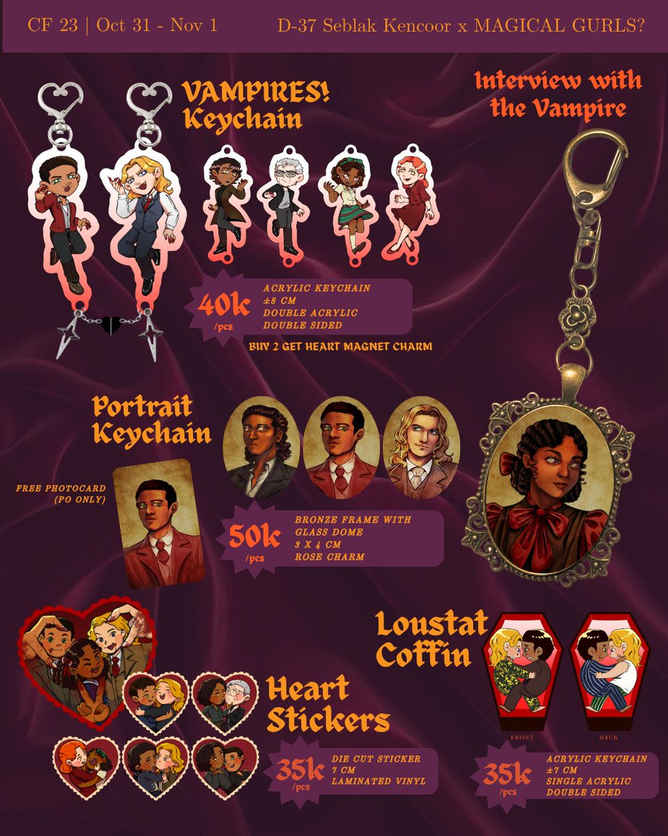 cannholi's tweet photo. [❤️ and  🔁 appreciated!]

My Flash PO and OTS Catalogue for #CF23 issss here!! Finally!!

PO 27-29 Oct
📌 D-37 Seblak Kencoor
🗓️ 31 Oct-1 Nov 2026 BOTH DAYS 
🌟 Fandoms: IWTV, Stardew Valley, JJBA, One Piece, Originals (Cahol)

#Comifuro23 #CF23catalogue
🔗 PO form below: (1/3) https://t.co/WKsZY0lvUE
