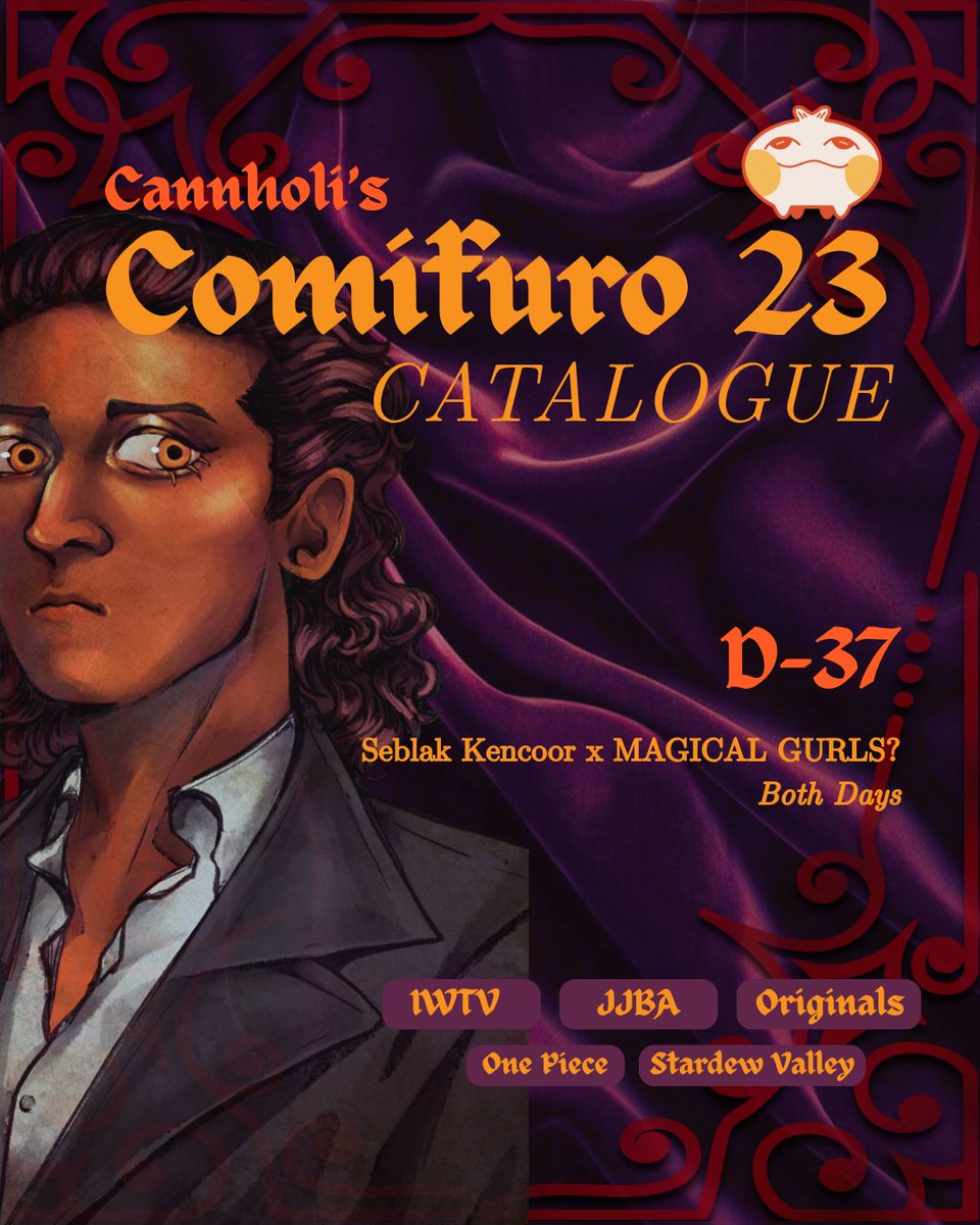 cannholi's tweet photo. [❤️ and  🔁 appreciated!]

My Flash PO and OTS Catalogue for #CF23 issss here!! Finally!!

PO 27-29 Oct
📌 D-37 Seblak Kencoor
🗓️ 31 Oct-1 Nov 2026 BOTH DAYS 
🌟 Fandoms: IWTV, Stardew Valley, JJBA, One Piece, Originals (Cahol)

#Comifuro23 #CF23catalogue
🔗 PO form below: (1/3) https://t.co/WKsZY0lvUE