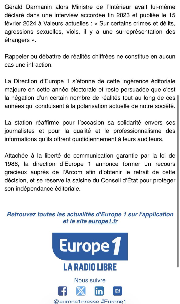 ojim_france's tweet photo. 🚨Mise en demeure de l’ARCOM après des propos de Christine Kelly sur les migrants : la journaliste reprenait des CHIFFRES du MINISTÈRE DE L'INTÉRIEUR. 

Europe 1 accuse l’ARCOM d'avoir VOLONTAIREMENT dénaturé les propos de Christine Kelly et défend la liberté D'INFORMER. https://t.co/ywDKmv556e