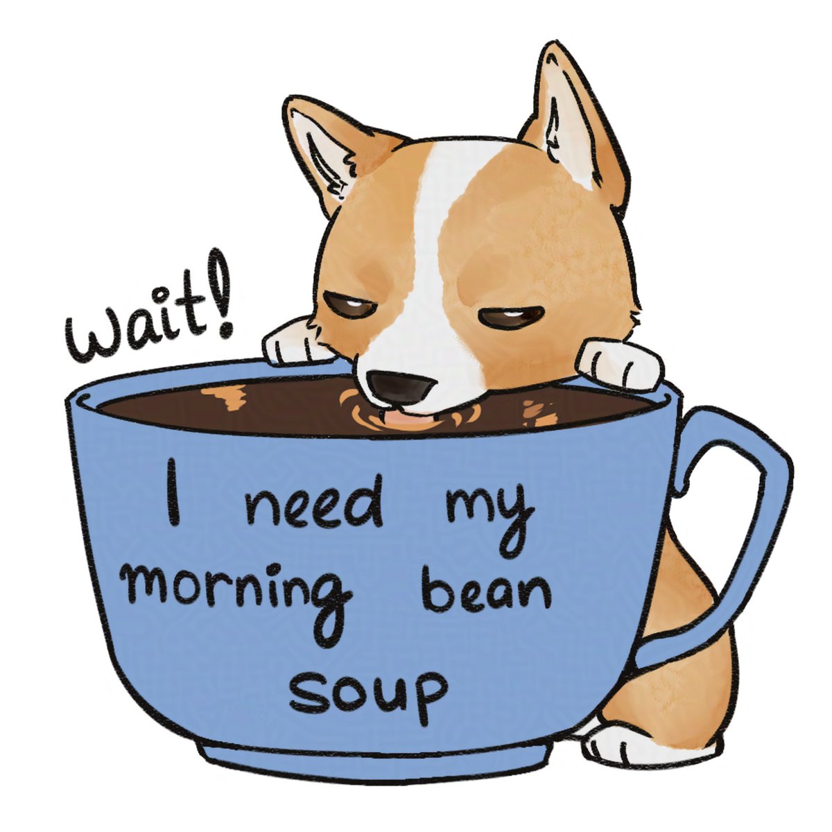 AriaNotto's tweet photo. Monday art time~ ☕🫖

No sketches today, so have two tiny corgis with important beverage priorities:

☕ Morning bean soup required.
🫖 Drowned fruits &amp; leaves need more time.

Honestly, both seem reasonable. https://t.co/VUNIAWhuf0