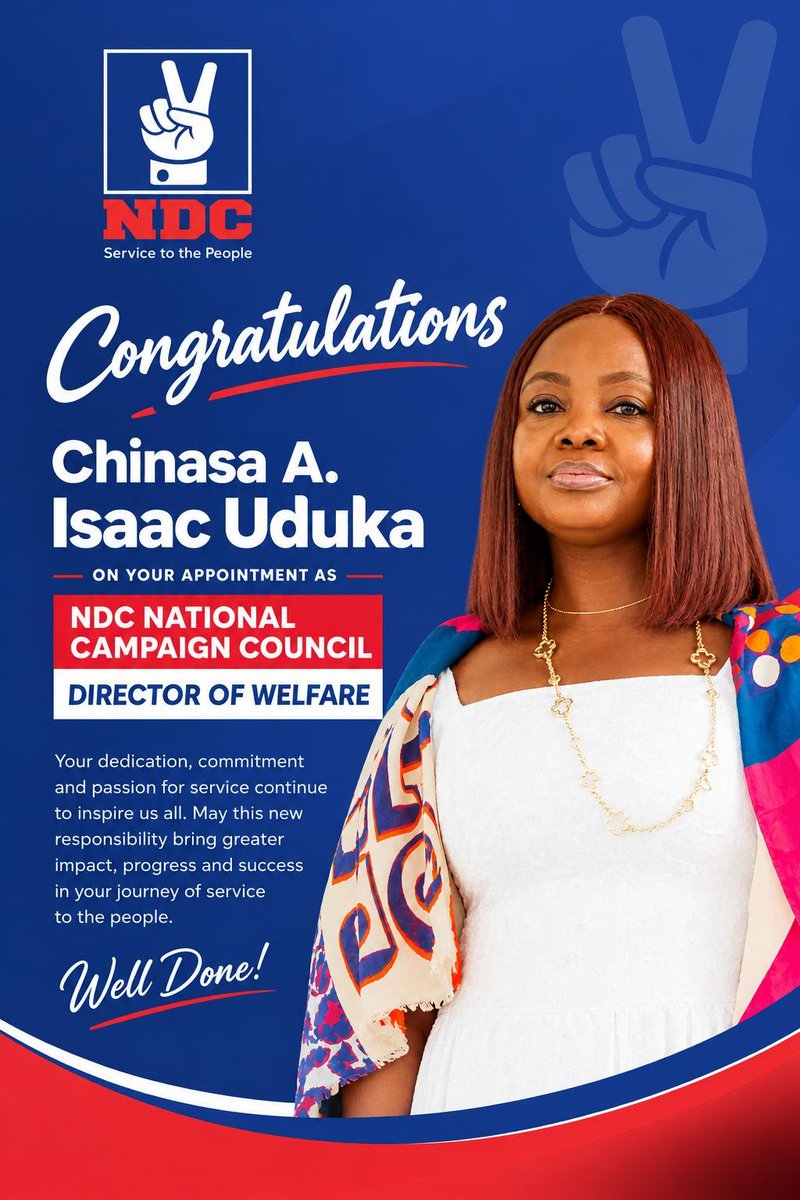 AmaechiChinas's tweet photo. I am deeply honored and grateful for my appointment as the NDC National Campaign Council Director of Welfare.

 Thank you for this opportunity to serve. I remain dedicated to our shared vision and committed to giving my best in service to the people. 

Let’s do this! 🎉👏 https://t.co/iFL7qQIGnv