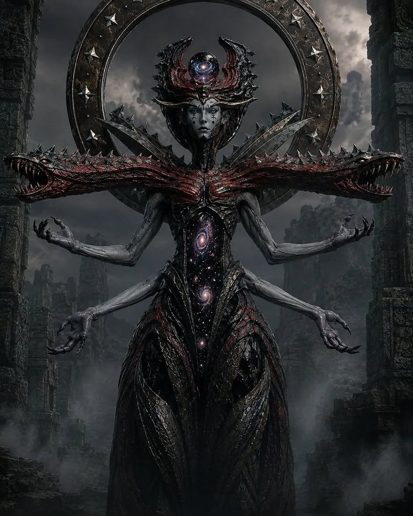 VoidworldsEnt's tweet photo. Voidworlds, Darkverse - Embrace of the Ancient Blood
Void Lord Menmtah (Daughter of Artanorgandshuk)  - Blood, Agony, Merciless
#darkfantasy #fantasy #scifi #celestial #worldbuilding #digitalart #art #aiart #AIEnhanced https://t.co/4NUAcLVpRB