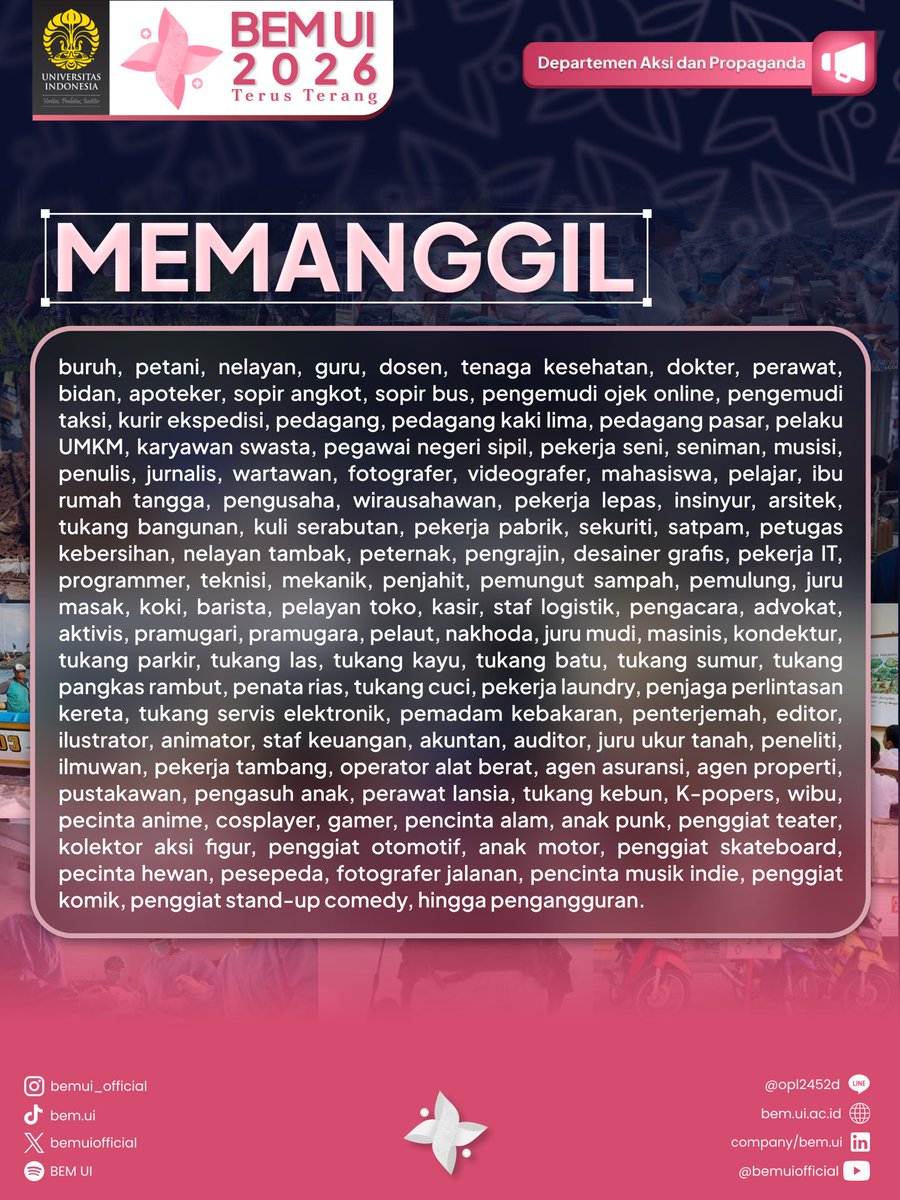 bemuiofficial's tweet photo. SERUAN AKSI #INDONESIASADAR

Halo, UI dan Indonesia!

Di tengah berbagai persoalan yang tak kunjung terselesaikan, kebijakan yang kian menjauh dari kepentingan rakyat, serta kekuasaan yang seolah berjalan tanpa kendali, https://t.co/osrSEtnjsT