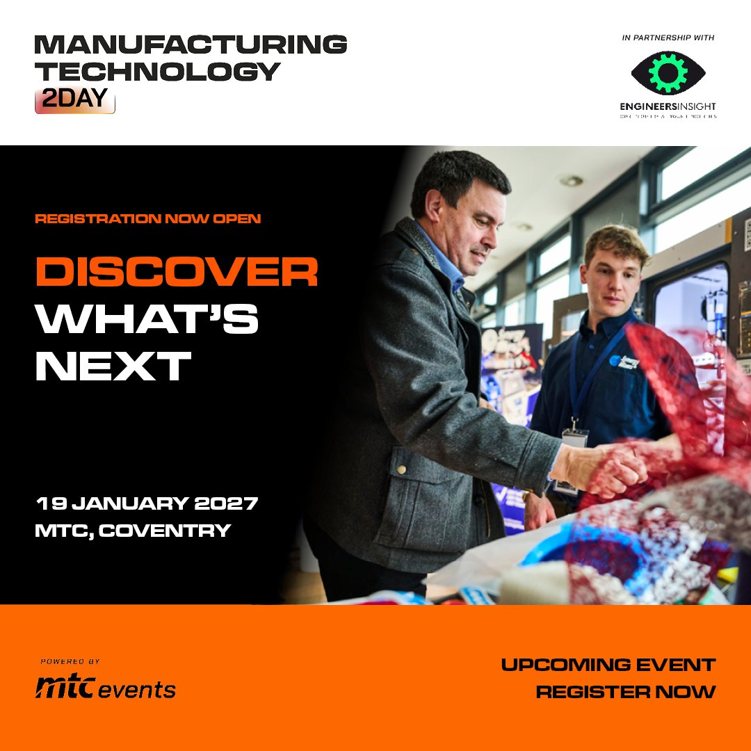 _MTCEvents's tweet photo. Registration is open for Manufacturing Technology 2Day 2027!

Join us at MTC, Coventry on 19 January for a FREE day of manufacturing technology, insight and industry connections.

Register for free -  https://t.co/mpLPYYJsnv

#MT2Day #ManufacturingTechnology2Day #MTCEvents https://t.co/ZvKImmMaIy