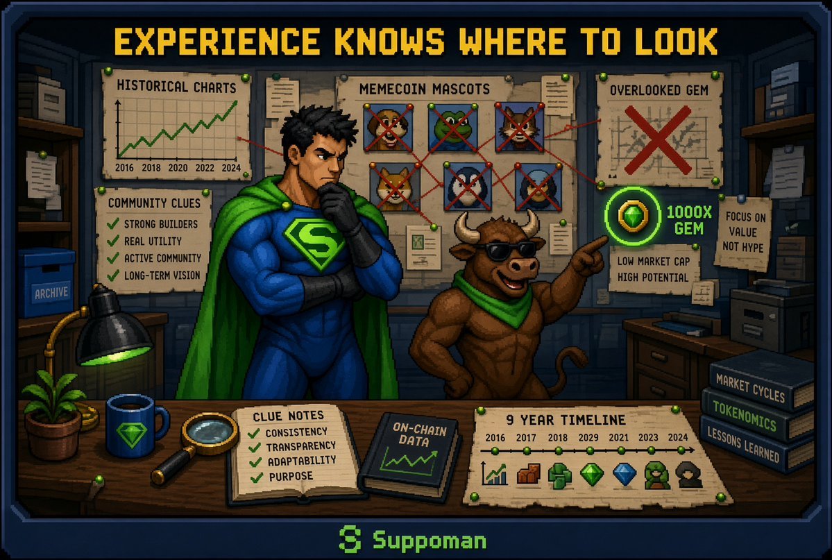 SuppomanCoinSol's tweet photo. You call it luck.

SUPPOMAN calls it 9 years of watching markets, studying narratives, spotting communities, and searching where others aren't looking.

Experience doesn't guarantee the next gem.
But it teaches you where to look. 🔎💎
solana:8XkvLLFHBJvkmCQkHfK4pEymsiZkCXdouSCRpZw5Sbj8