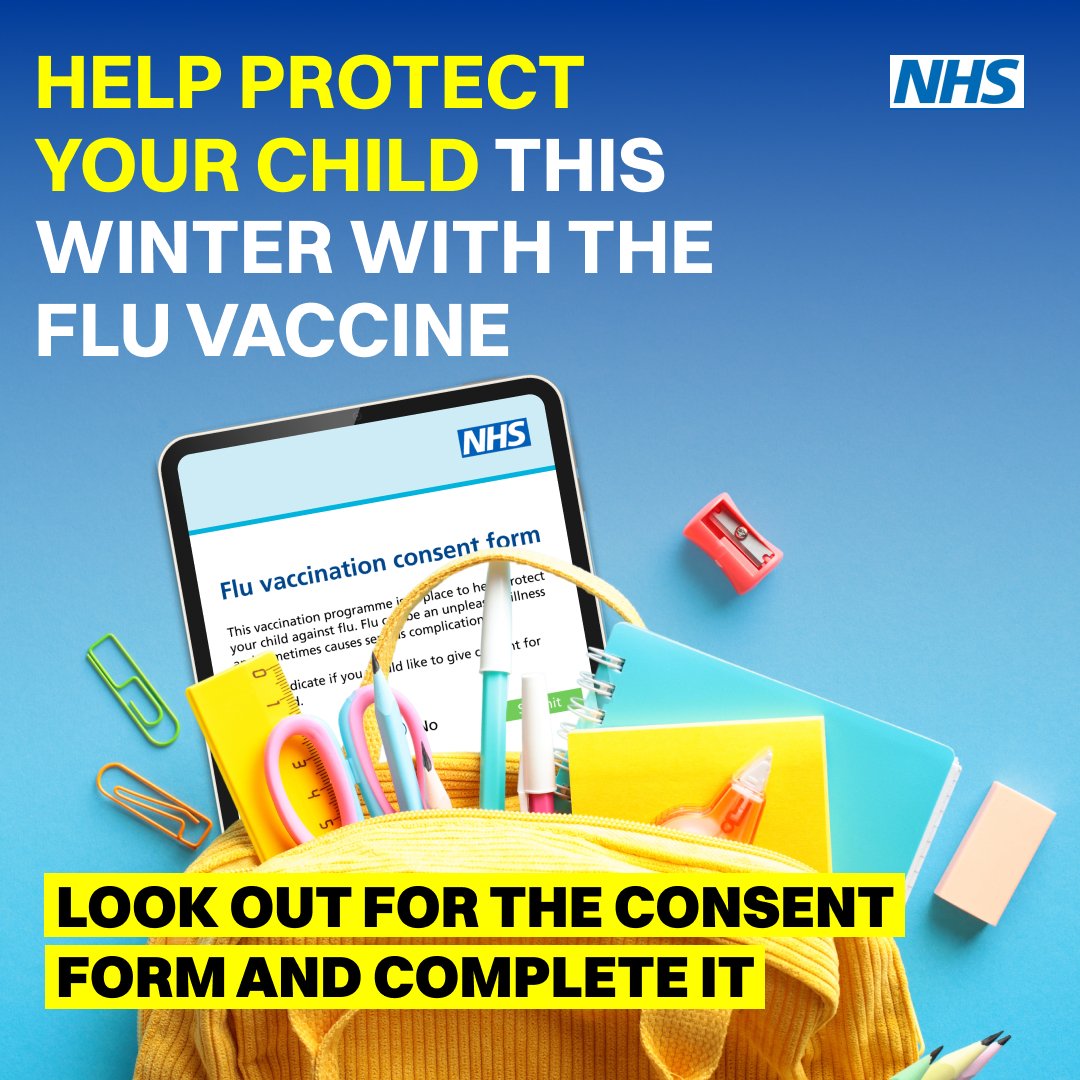 sandwellcouncil's tweet photo. 📢👀 Keep an eye out! Schools are beginning to share consent forms and for this year's free flu vaccination programme – you could receive it through email, text, school app or it could be in your child’s bag! https://t.co/c7Tanc28Od
