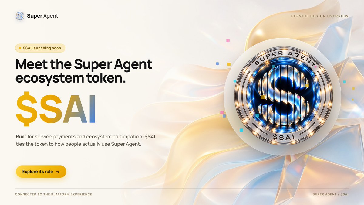 SuperAgent_SAI's tweet photo. 👋 𝐌𝐞𝐞𝐭 𝐭𝐡𝐞 𝐒𝐮𝐩𝐞𝐫 𝐀𝐠𝐞𝐧𝐭 𝐞𝐜𝐨𝐬𝐲𝐬𝐭𝐞𝐦 𝐭𝐨𝐤𝐞𝐧: $SAI

Built for service payments and ecosystem participation, tied to how people actually use Super Agent 🔗

$SAI coming soon 🚀

#SuperAgent #BNBChain https://t.co/PkvCH7SNDm