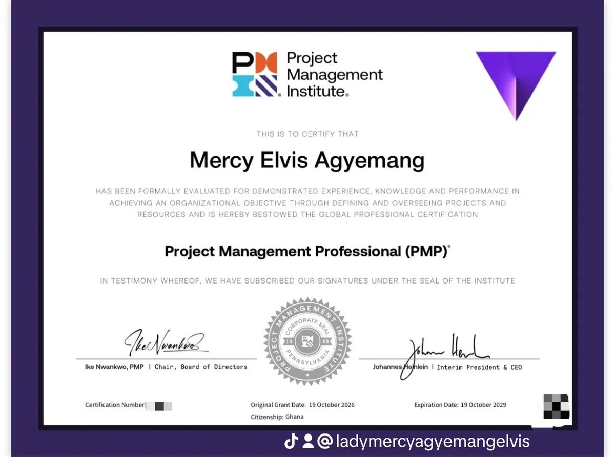 ladymercyelvis's tweet photo. Another professional qualification achieved to the glory of God.
A Chartered Accountant (CA), a Licensed Professional Counselor(LPC)  and now a Project Management Professional (PMP), a globally recognized certification in project management. 
Thank you Jesus
God has done it
Everyday with God is Everyday in Victory!