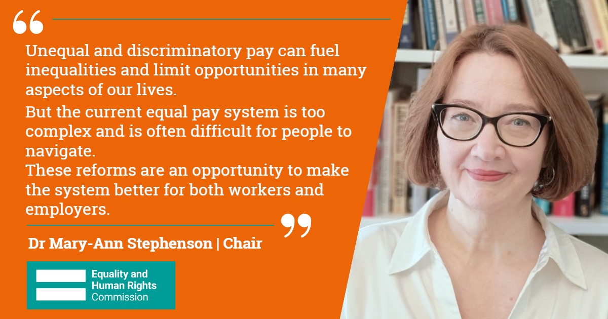 EHRC's tweet photo. The current equal pay system is too complex and hard to navigate. 
We back govt plans to tackle pay discrimination but employers must respond to pay questionnaires and salary history questions should be banned in recruitment. 

More 👉https://t.co/pHnNOHhJx5

#BetterWorkplaces https://t.co/aUwINAEHal