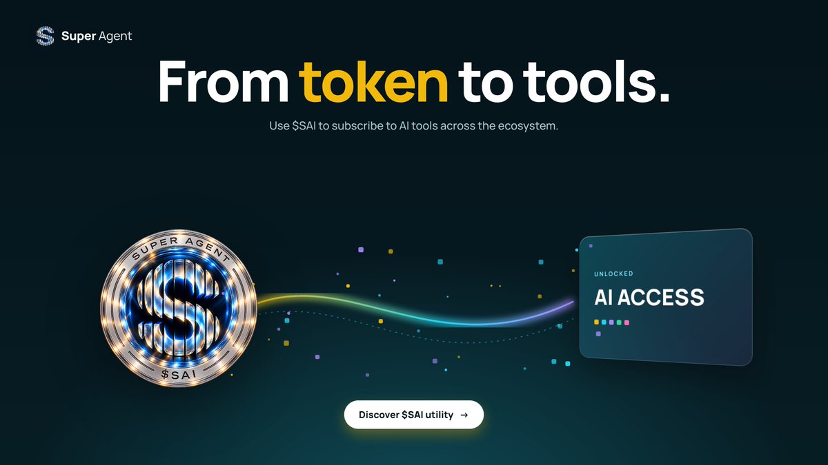 SuperAgent_SAI's tweet photo. 🔑 𝗙𝗿𝗼𝗺 𝘁𝗼𝗸𝗲𝗻 𝘁𝗼 𝘁𝗼𝗼𝗹𝘀.

Use $SAI to subscribe to AI tools across the Super Agent ecosystem 🧠⚙️

One token, a whole toolbox.

$SAI coming soon.
#SuperAgent #AI https://t.co/VXbomkN1Li