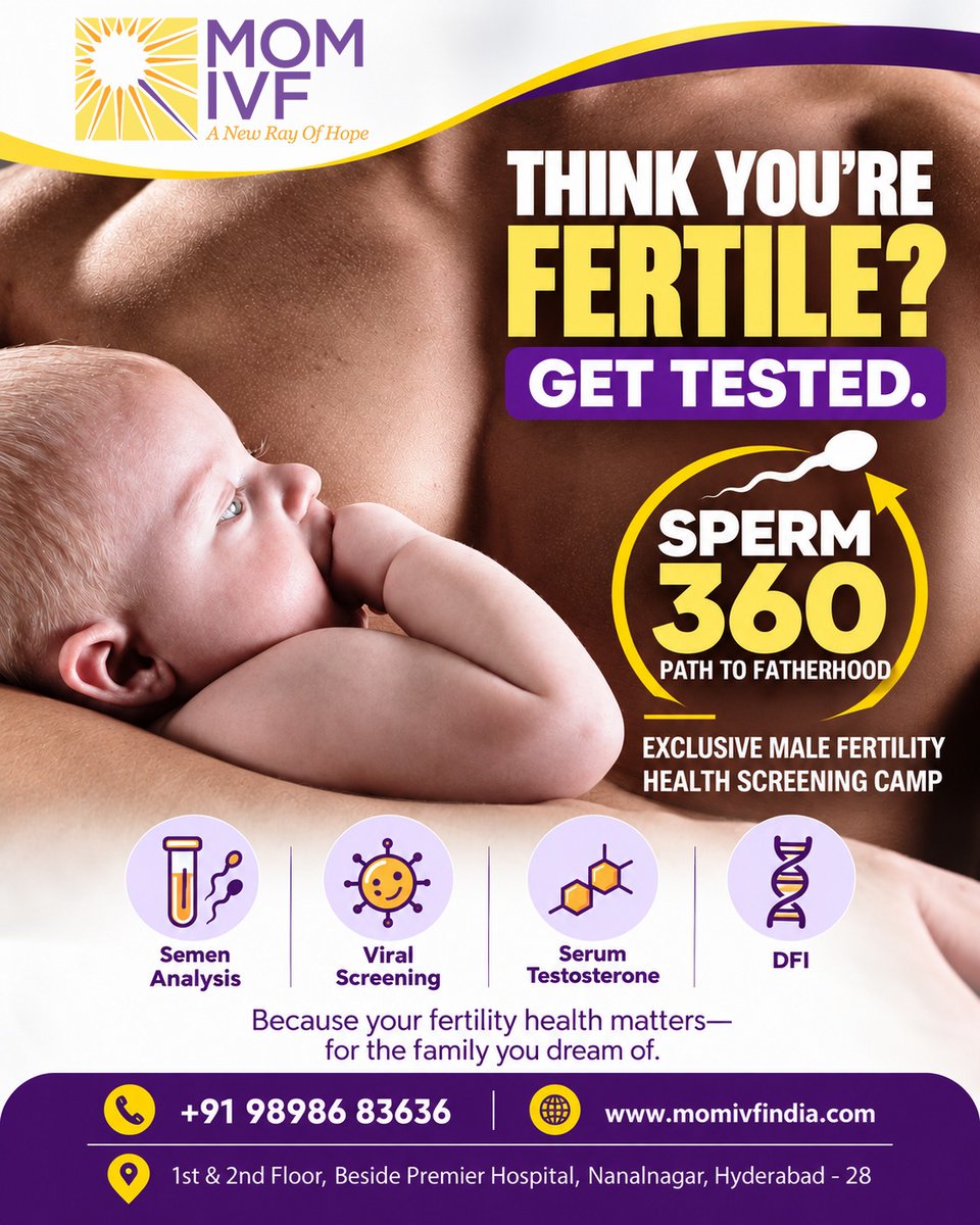 Momivfcenter's tweet photo. Think you're fertile? Make sure you know your fertility health.
MOM IVF presents SPERM 360 – Path to Fatherhood, an exclusive Male Fertility Health Screening Camp open until 15th November.
.
.
#MOMIVF #SPERM360 #MaleFertility #FertilityHealth #MaleInfertility #SemenAnalysis https://t.co/Wyt8aZYOUe