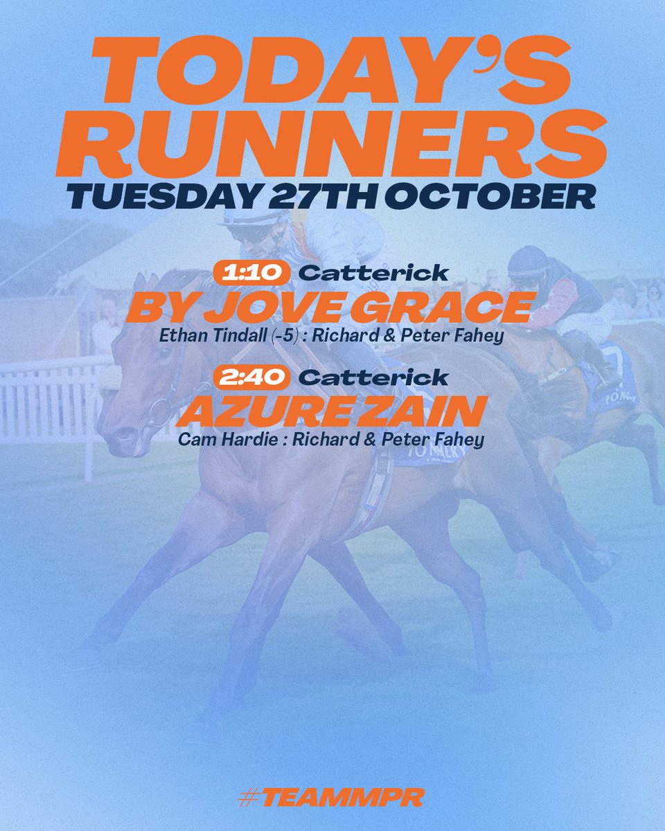 MprUpdates's tweet photo. We have two @RichardFahey runners from @CatterickRaces this afternoon. Good luck to both sets of owners! #TeamMPR https://t.co/vmoUSh3Lqa