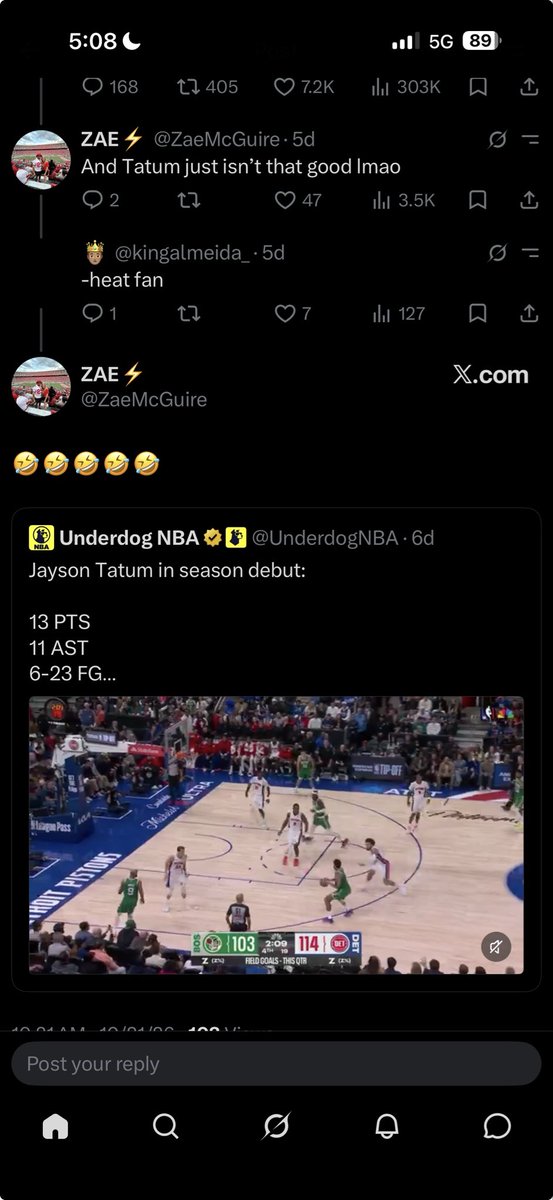 kingalmeida_'s tweet photo. @ZaeMcGuire @Jay_Jay9517 @TheHeatCentral nigga shut that bullshit up😂😂😂 https://t.co/auglmIs0aV