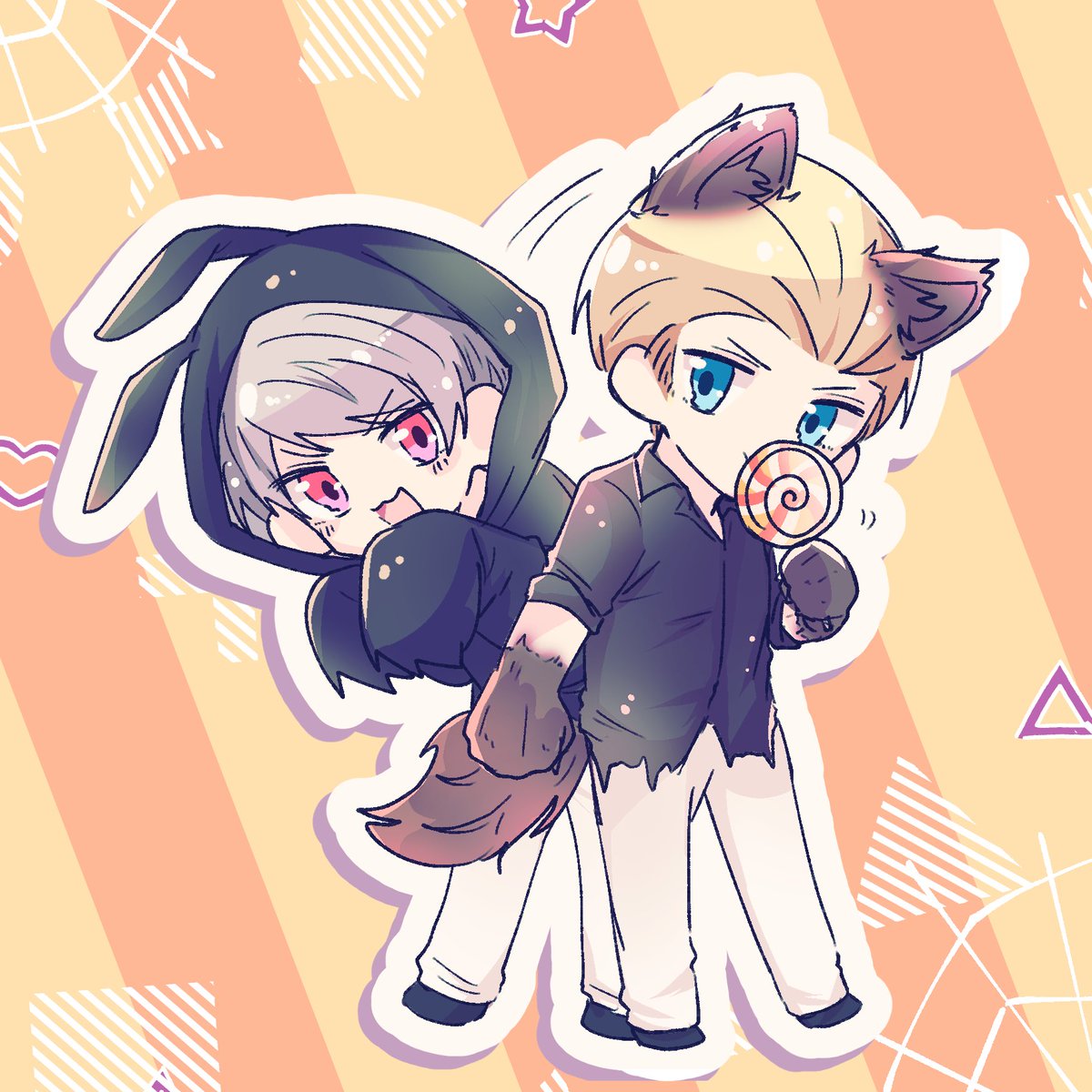 sooo93_ra's tweet photo. ハロウィン芋兄弟🎃🦇🐺🧡
先日のインテの差し入れに貼っつけてた絵です(ᴖ ̫ᴖ  )♪ https://t.co/4MnaQdVTj5
