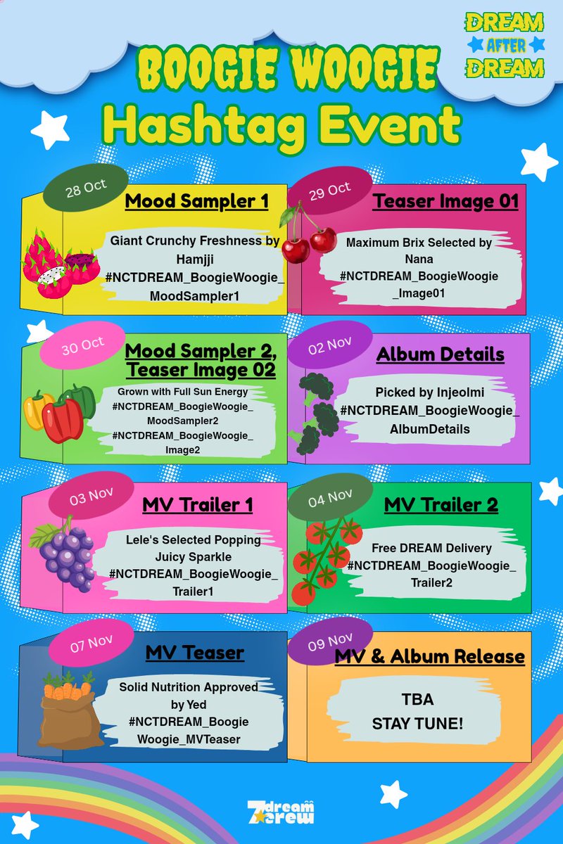 7DREAM_CREW's tweet photo. ✨ NCT DREAM ‘DREAM AFTER DREAM’ COMEBACK DAILY HASHTAG EVENT ✨

Let’s support & hype every teaser leading up to Boogie Woogie! 🍅 Are you ready to make some noise for Dreamies? 🩵

⏰ Use the hashtags 30 minutes before each scheduled content release. Please do not use them before the designated time!

🔁 RT AND SHARE THIS POST!

#NCTDREAM #BoogieWoogie #NCTDREAM_BoogieWoogie
#DREAM_AFTER_DREAM
#NCTDREAM_DREAM_AFTER_DREAM 
@NCTsmtown_DREAM