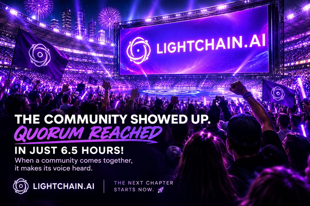 CrypJoe007's tweet photo. 🔥 THE COMMUNITY SHOWED UP. 💜

Quorum reached in just 6.5 hours!

When a community comes together, it makes its voice heard.

https://t.co/ZKHOwsm0NB — THE NEXT CHAPTER STARTS NOW. 🚀

#LightchainAI #LCAI https://t.co/4idOF2GMcI