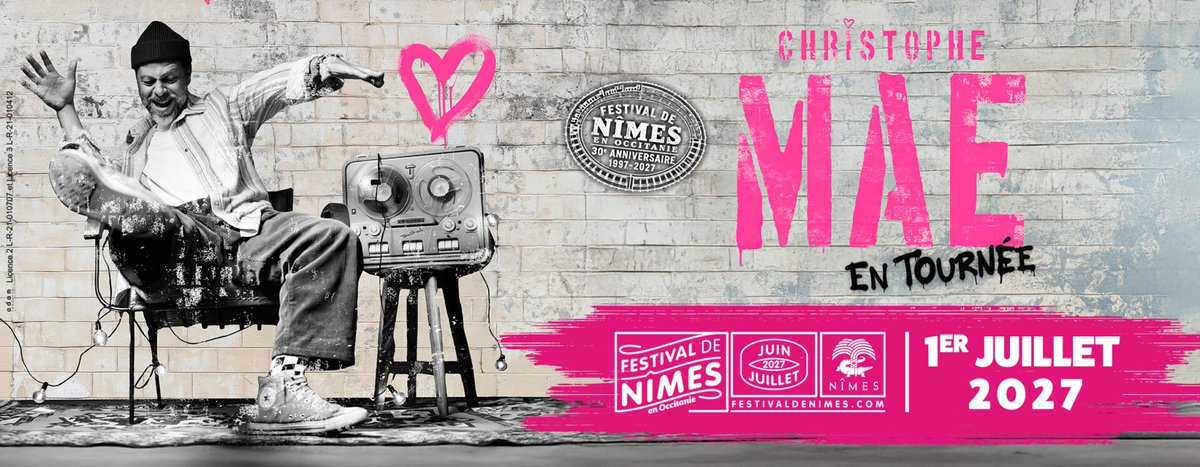 BlogNimoise's tweet photo. @FestivalDeNimes CHRISTOPHE MAÉ - Le 01 Juillet 2027 🎠
Festival de Nîmes - Arènes de Nîmes 🇫🇷 https://t.co/Hh5A54dNBO