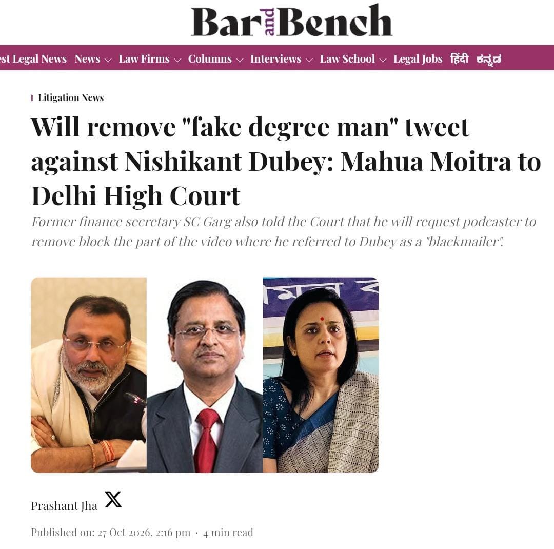 erbmjha's tweet photo. Mahua Mutra : Nishikant Dubey fake degree kism ka aadmi hai. Ye blackmailing kism ka aadmi hai

Nishikant Dubey : See you in court. Files defamation case

Mahua Mutra : Sorryyyy sarrr I will remove the post saarrr 🤡

Drag them to court. That’s the only language they understand!! https://t.co/EryanCdKsq