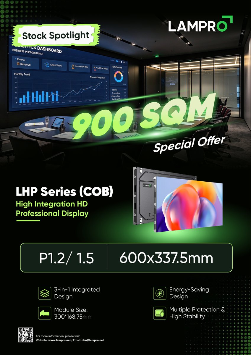 LAMPRO_Official's tweet photo. A cleaner design. A simpler workflow. Check out #LAMPRO LHP #COB now on sale, with 900sqm in stock across P1.2 & P1.5🎉 With COB tech, energy-saving design & 3-in-1 integrated structure, it achieves high stability & low power consumption during continuous operation. #LED #indoor https://t.co/kYY1AgUza9