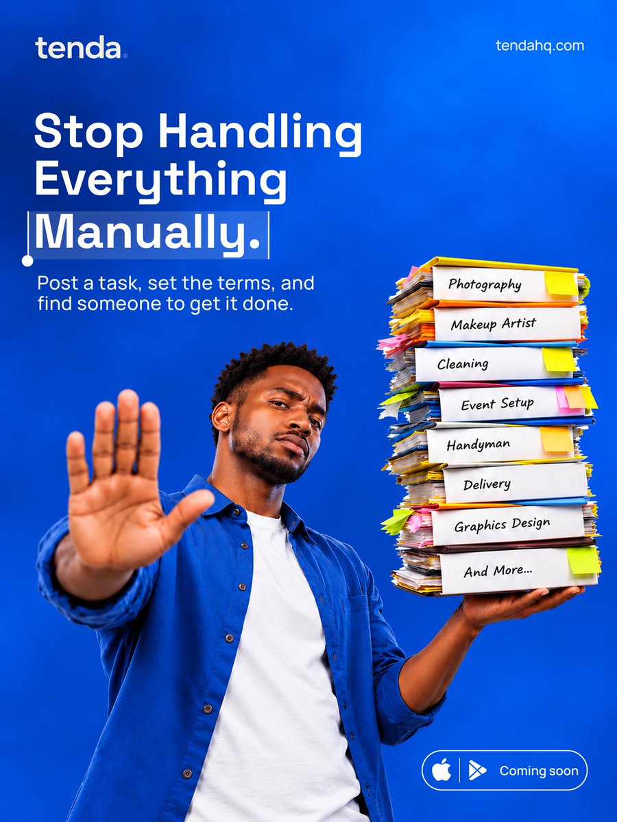 Tendahq's tweet photo. Too much to do? You don’t have to do it all yourself. 💙
Post a task on Tenda, find someone ready to get it done, and keep things moving.
Your tasks. The right help. One Tenda. 🚀
#Tenda #gig #getitdone #task #foryou https://t.co/D0bIbkz2iu