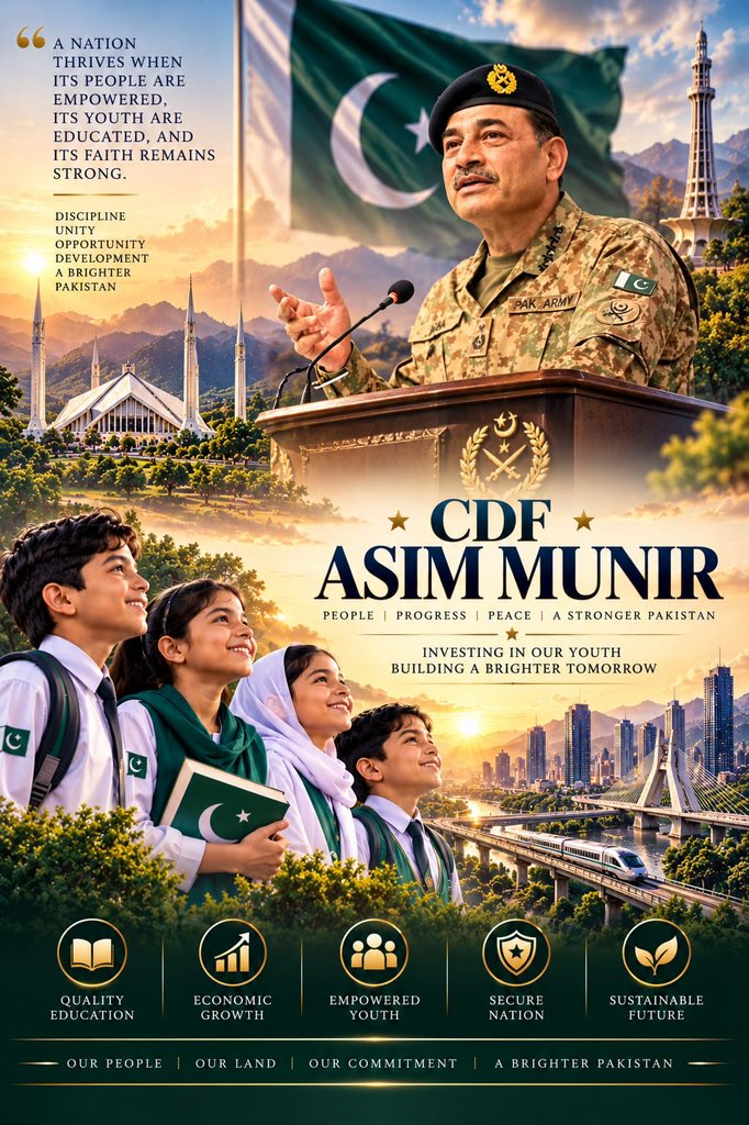 aitzaz_adv's tweet photo. Field Marshal Syed Asim Munir exemplifies firm leadership, resilience, and devotion to Pakistan.
#IconOfStrengthCDF #TributeToCDF #TogetherBehindCDF #ProudOfYouCDF #BeaconOfHopeCDF https://t.co/gYcHuMQ6pC