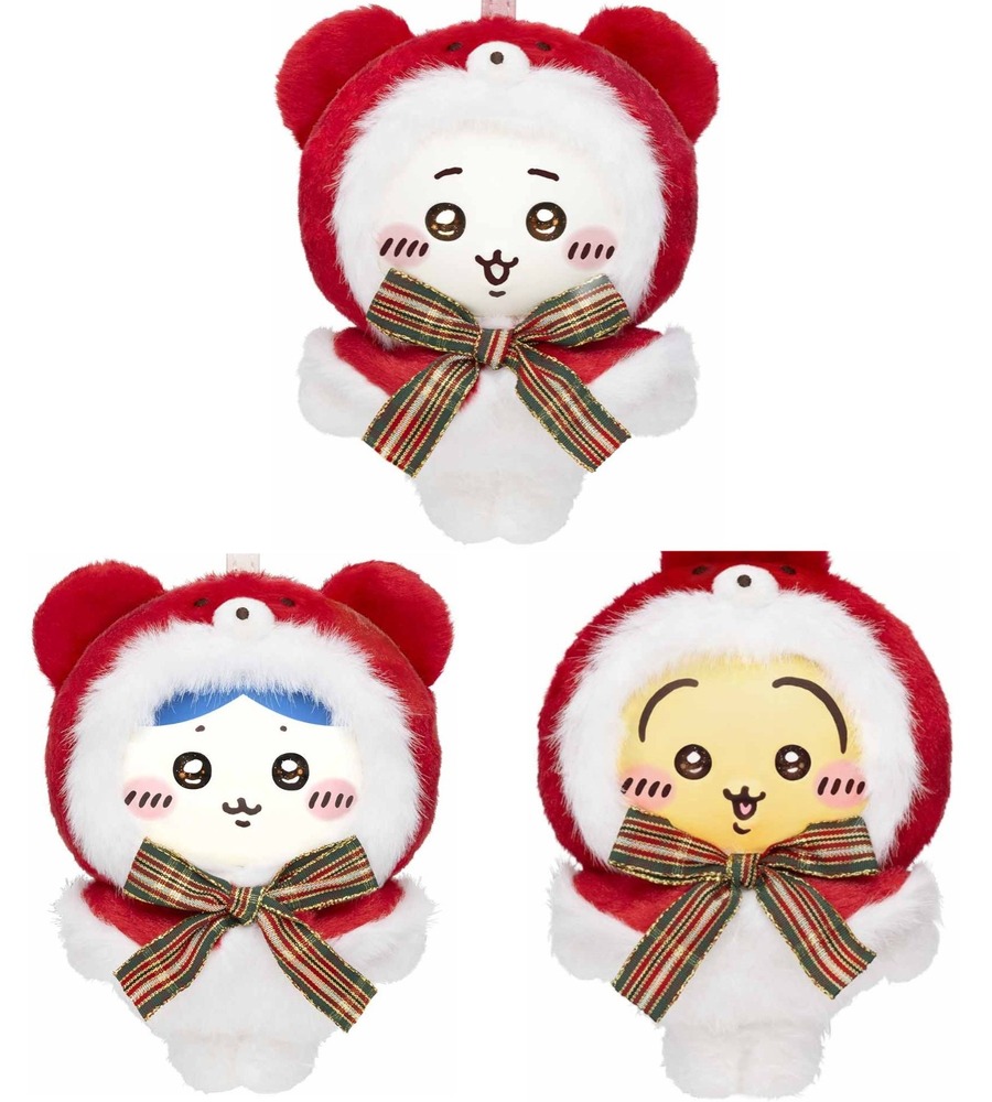 fashionpressnet's tweet photo. ちいかわ「もこもこテディベア姿」ハチワレ＆うさぎのマスコット、クリスマスカラーのリボン付き - https://t.co/FeL8y5RPj1 https://t.co/XbwXJxuqXy