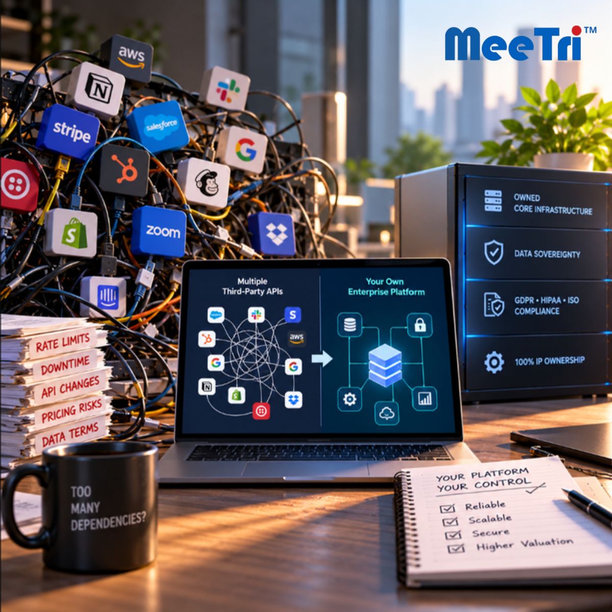 MeetriInfotech's tweet photo. How many third-party APIs is your software relying on right now?
When international companies build applications by chaining together 15 different third-party SaaS APIs, they introduce a silent risk: Shadow API Dependencies.
#CustomSoftware #CyberSecurity #DataSovereignty https://t.co/429OFsd0hP