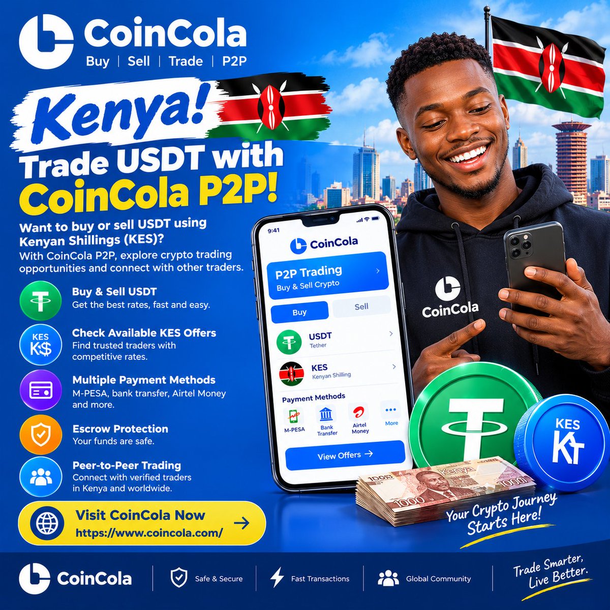0xhassern's tweet photo. With CoinCola P2P, explore crypto trading with Kenya balance.
✅ Buy & Sell USDT
✅ Check available KES trading offers
✅ Explore Kenya Balance
✅ Escrow protection for P2P transactions
✅ Convenient peer-to-peer trading
#CoinColaP2P
#CoinColaGiftcard https://t.co/VQPmNC0WsE