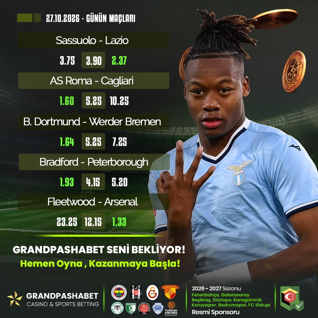 GpashaTR's tweet photo. 🏆 En Yüksek Oranlarla  Günün Maçları Grandpasha'da!

⚽️Sassuolo - Lazio
⚽️AS Roma - Cagliari
⚽️B. Dortmund - Werder Bremen
⚽️Bradford - Peterborough
⚽️Fleetwood - Arsenal

📲 Maç Heyecanını 7/24 4K Kalitesinde Ücretsiz İzleyerek Yaşayın! https://t.co/uugxda4ss8