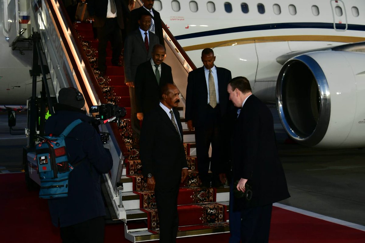 hawelti's tweet photo. President Isaias Afwerki and his delegation were accorded warm welcome on their arrival in Moscow in the mid-morning hours today.

The President and his delegation will participate at the 3rd Russia-Africa Summit and hold bilateral talks with his Russian counterpart. https://t.co/k1o4PUBKzm