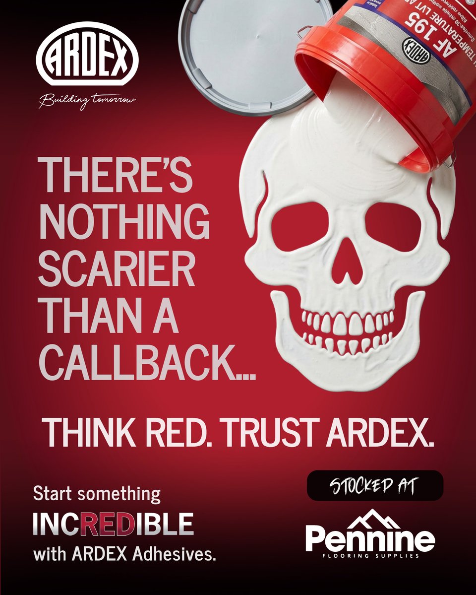 flooringpennine's tweet photo. 💀☎️ THERE'S NOTHING SCARIER THAN A CALLBACK... ​
​
👻 Start something inc𝗥𝗘𝗗ible with ARDEX Adhesives and get a frightfully flawless finish!
 ​
#GiveUsAGo with #NextDayDelivery ​
📞 01706 627 255​

#PennineFlooring #ARDEXUK #ARDEXAdhesives #FlooringAdhesives #FastDelivery https://t.co/GF1G3hD5tE