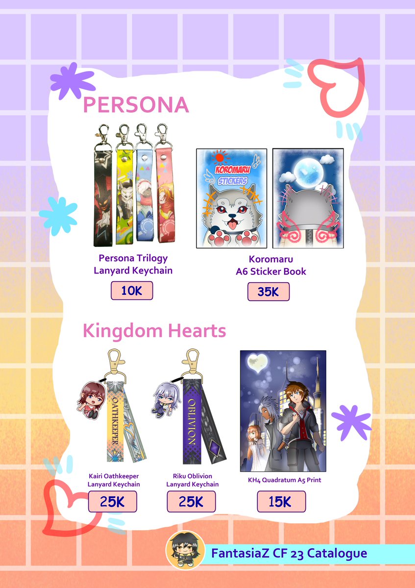 FantasiaZ590's tweet photo. ♥️and retweets are appreciated!
Here are my #CF23 Catalogue! I'll be at G-13 with smolworld! Open for art trade too!

Fandom: Hoyo, Wuthering Waves, Kingdom Hearts and Persona Trilogy https://t.co/pgATY74DKi